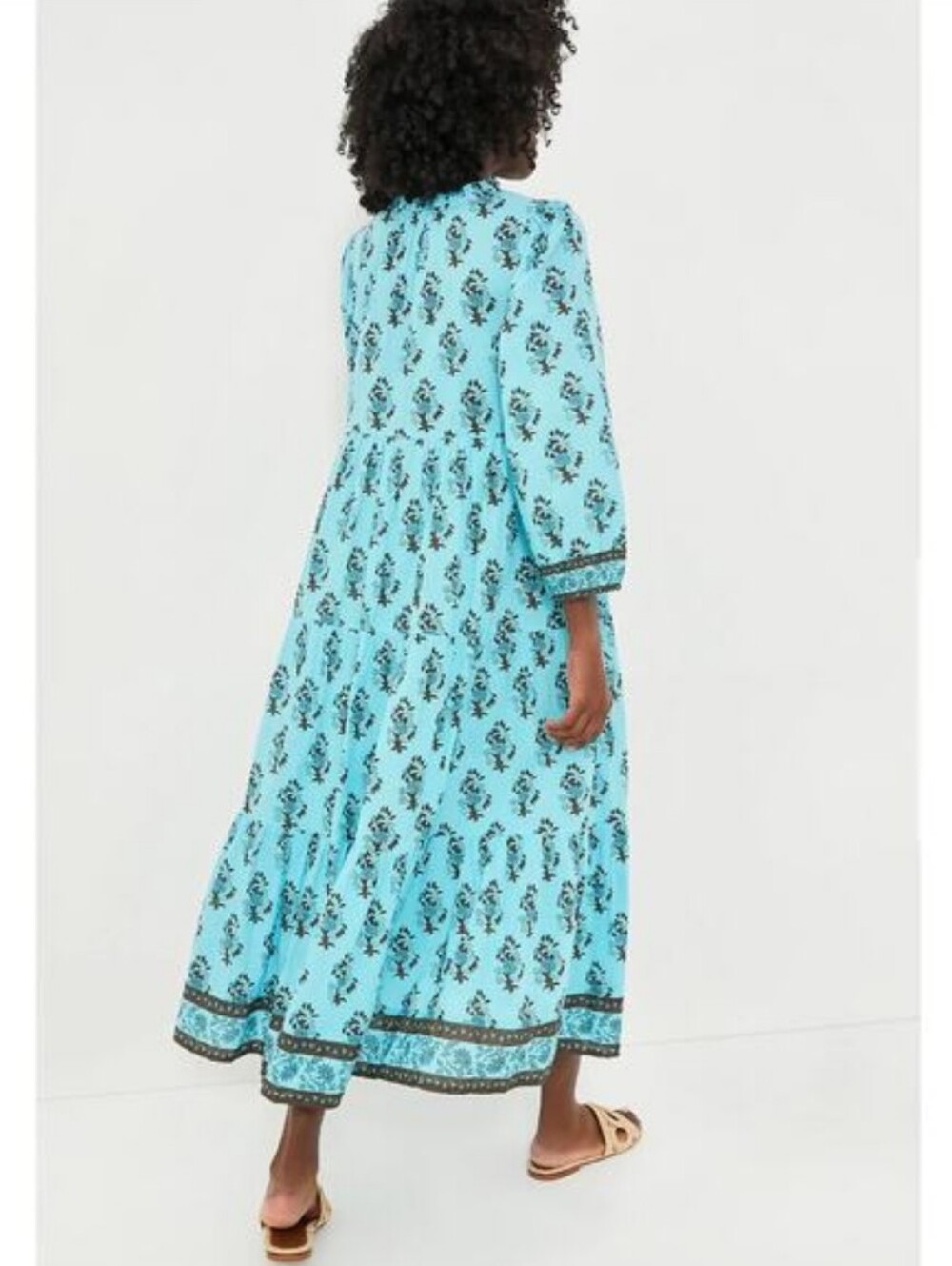 Tuckernuck Tropical Turquoise Bouquet Salty Paloma Caftan Midi Dress Size L - Picture 2 of 16